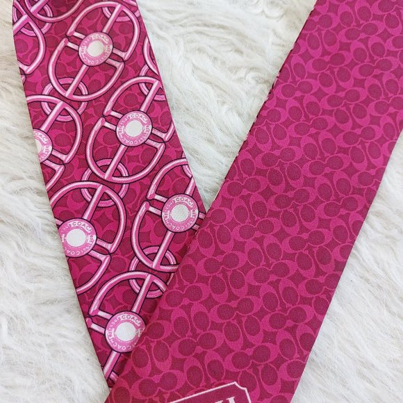 Coach Pink Buckle and Signature Pattern Silk Head Scarf - Picture 3 of 5